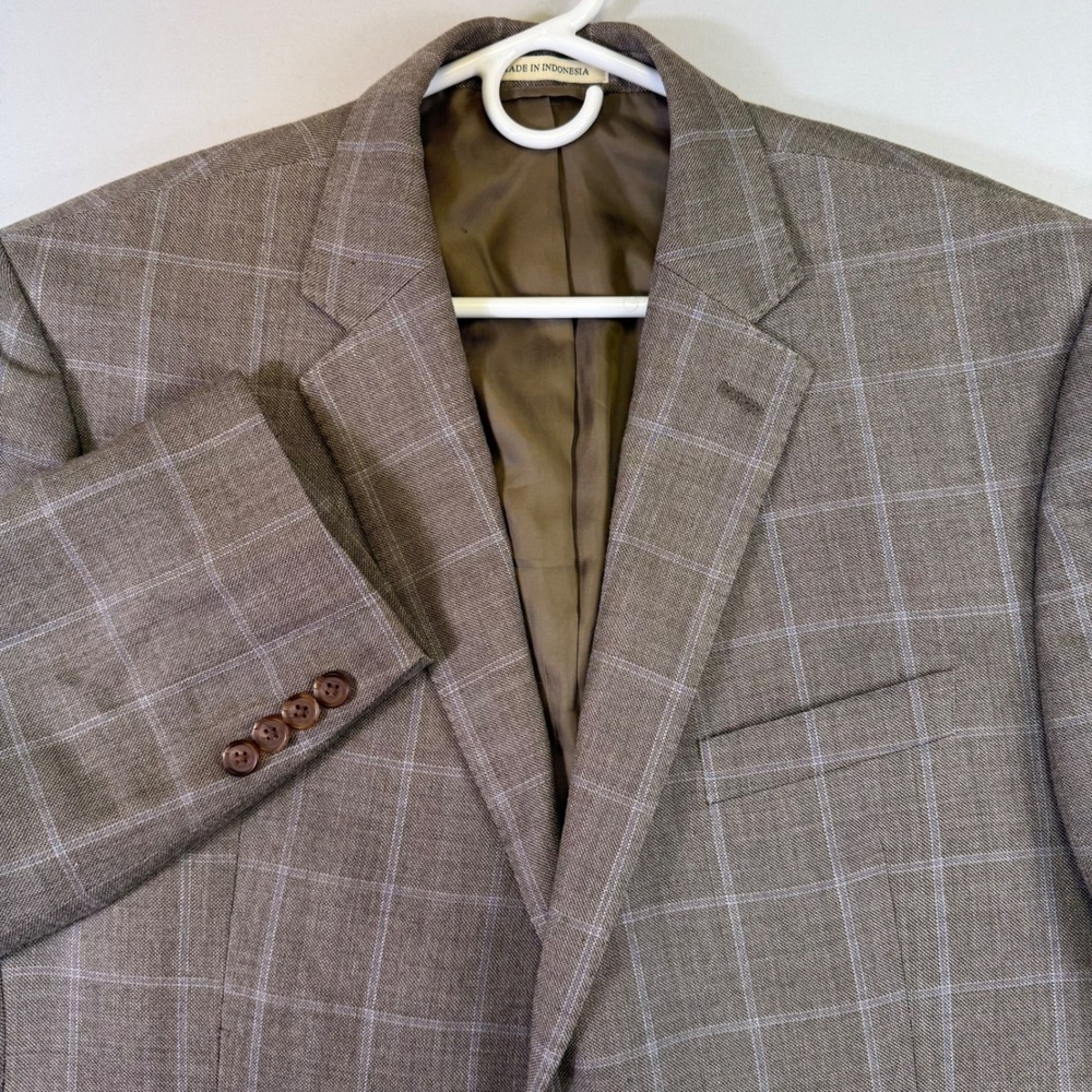 Lauren Ralph Lauren Sport Coat Mens 44S Brown Silk Wool Windowpane Trim Fit